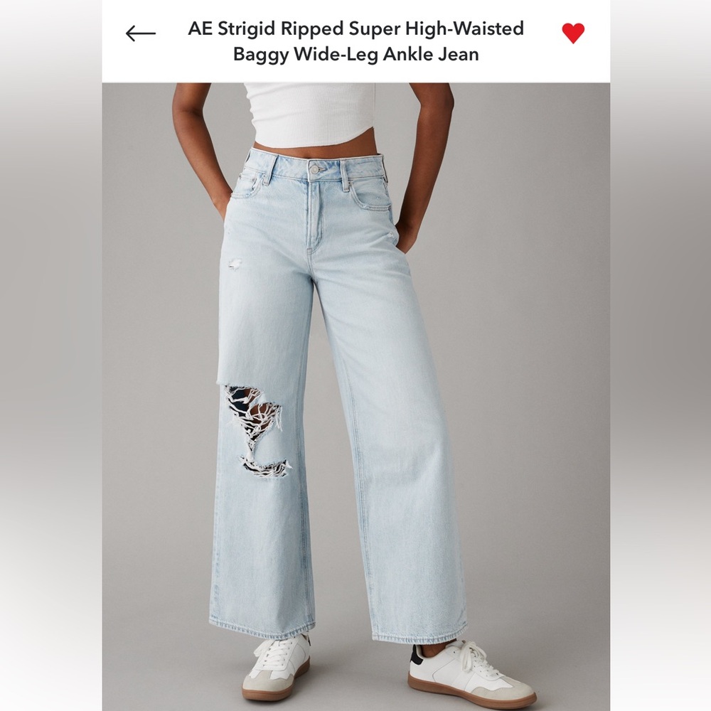 American Eagle Outfitters Light Wash Ripped High-Waisted Wide-Leg Jeans